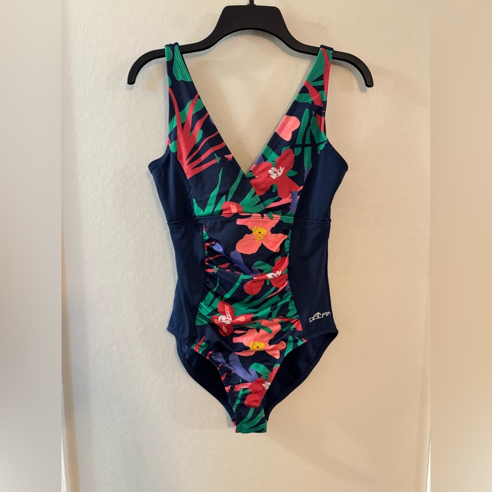 Dolfin Womens V Neck Tummy Control One Piece Swimsuit - Size 12